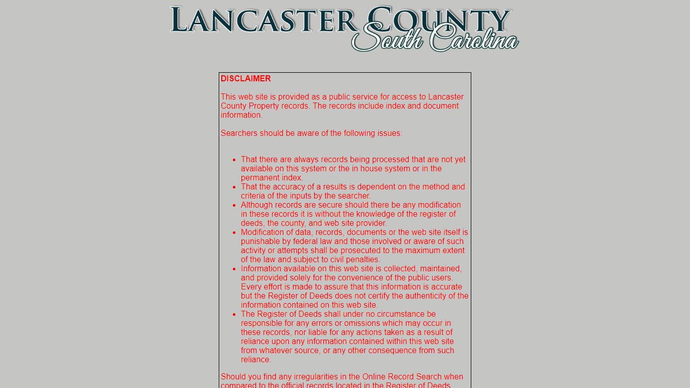 Lancaster County Online Record System